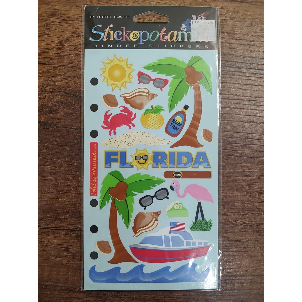 NOS Stickopotamus Stickers Florida Beach Vacation Palm Trees Sealed